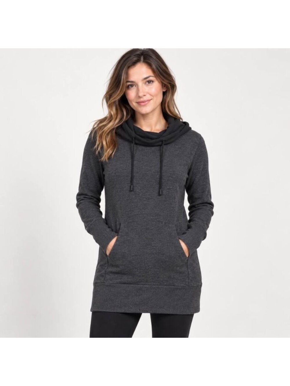 Icebreaker Women’s XS 100% Merino Wool Longline Hoodie Cowl Neck Charcoal